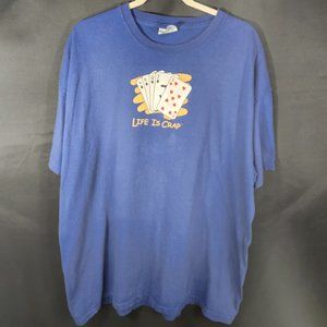 Vintage Y2K Life is Crap Almost Royal Flush T-shirt Blue Size XXL NWOT (JJ-25)